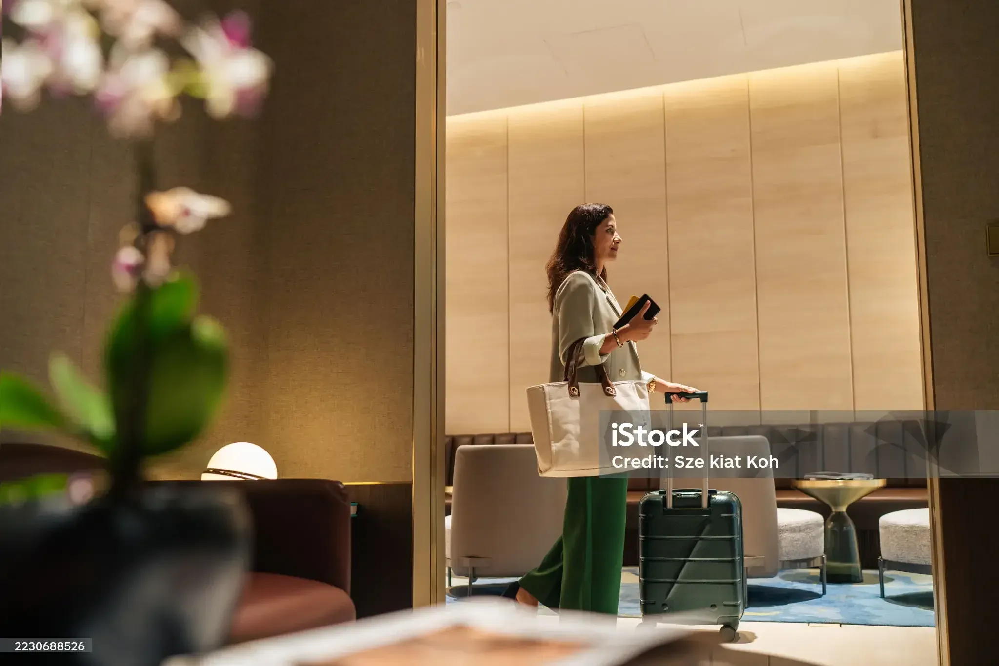 Guest arriving in a hotel lobby