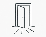 Line drawing of an open door
