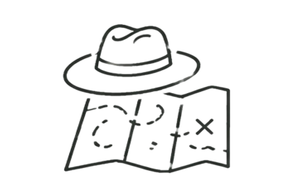Line drawing of a guide with a map
