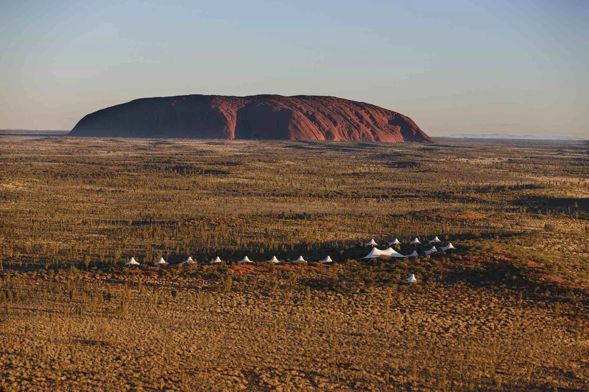 Luxury tented lodge in front of Uluru